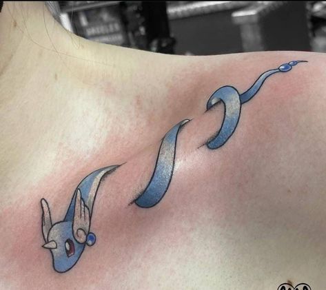 Dragonair Tattoo, Dragonite Tattoo, Traditional Pokemon Tattoo, Togepi Tattoo, Pokemon Tattoo Design, Nintendo Tattoo, Pikachu Tattoo, Pokemon Tattoos, Nerdy Tattoos