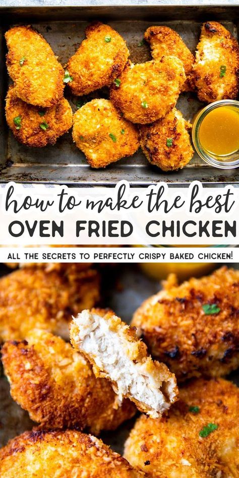 Best Oven Fried Chicken, Oven Fried Chicken Tenders, Baked Chicken Strips, Baked Fried Chicken, Crispy Oven Fried Chicken, Crispy Baked Chicken Thighs, Easy Oven Baked Chicken, Crispy Oven Baked Chicken, Crispy Chicken Recipes