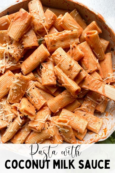 Pasta Using Coconut Milk, Pasta Coconut Milk Recipe, Tomato Coconut Milk Pasta Sauce, Pasta With Coconut Milk Sauce, Coconut Pasta Recipes, Coconut Milk Spaghetti Sauce, Coconut Chicken Pasta, Pasta With Coconut Cream, Coconut Milk Pasta Recipes