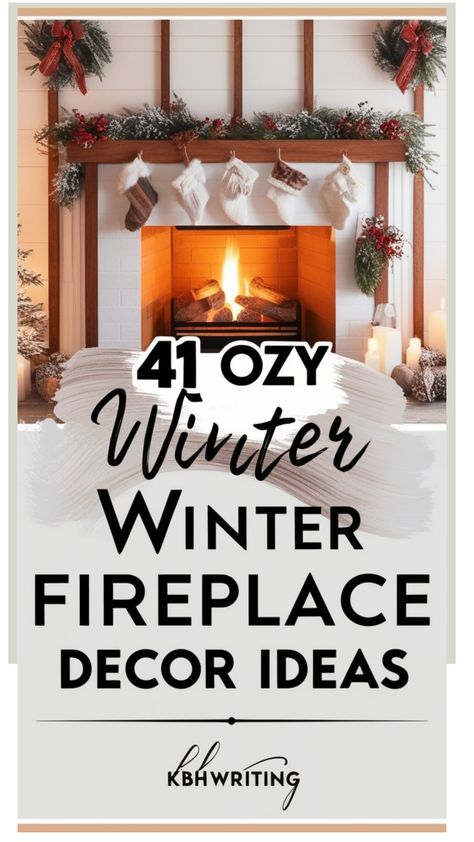 Winter fireplace decor ideas, cozy living room with stockings and candles. Winter Fireplace Aesthetic, Winter Fireplace Decor After Christmas, Winter Fireplace Mantle Decor, Rustic Mantel Decorating Ideas, Winter Mantle Ideas, Cozy Winter Fireplace, Fireplace Mantle Decor Ideas, Fireplace Mantel Decorating Ideas, Post Christmas Decor