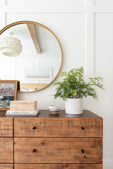 Dresser In Bedroom, Styled Dresser, Reclaimed Wood Dresser, Dream Home Makeover, Dresser Styling, Grey Bedroom Furniture, The Shade Store, Console Table Decorating, Bedroom Oasis