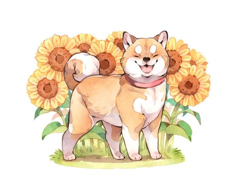 Twitter Cool Dog Drawings, Anime Dog Art, Shiba Illustration, Dog Cute Drawing, Cute Dog Sketch, Shiba Inu Drawing, Simple Dog Drawing, Cute Anime Dog, Cat Dog Illustration