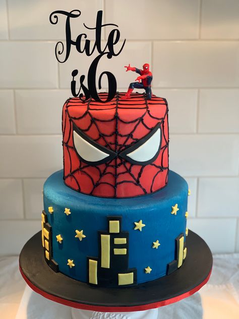 Spiderman Themed Cake, Spider Man Cake Ideas, Spiderman Fondant Cake, Spidey Cake, Two Tier Spiderman Cake Ideas, Two Tier Spiderman Cake, Spiderman Cake Topper Fondant, Spiderman Birthday Cake Two Tier, Spiderman Cake 2 Tier