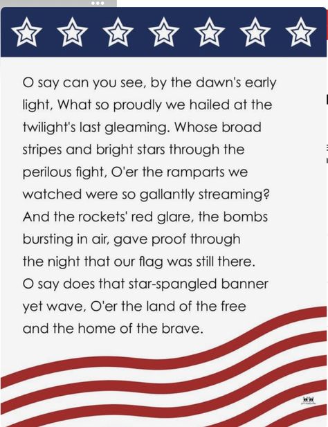 The Star Spangled Banner Lyrics, Star Spangled Banner Activities For Kids, Star Spangled Banner Lyrics, God Bless America Lyrics, Banner Lyrics, Patriotic Classroom, Quinceñera Ideas, Teen Room Designs, Church Songs