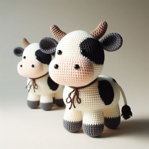 Farm Animal Plushies, Crochet Cows Cute, Funny Cow Crochet Pattern Free, Amigurumi Farm Animals Free Pattern, Crochet Amigurumi Cow Free Pattern, Farm Animal Amigurumi, Crochet Cow Applique Pattern Free, Crochet Cow Free Pattern Amigurumi, Free Cow Crochet Pattern Amigurumi