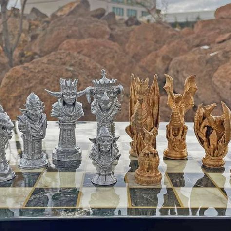 Now in my ETSY store !!!   #chess #chessset #chessboard #chessets #chesstable #chessboards #customchesspieces #etsy #etsyorder #giftforhim #giftforher #order #handmade #chess #epicchess #boardgame #chessgame #gamepieces #games&puzzle #toys&games #uniquechess #chessgift #valentinagift #mothersdaygift #fathersdaygift #giftidea #chessart #vintagechess #fantasychess #britshchess #birthdaygift  #dragon #elf #elf-versus-dragon-chess #dragon-chess-set #goblin #goblin-chess-set #drgon-versus-goblin Dragon Elf, Dragon Chess, King Chess Piece, Chess Gifts, Marble Board, Chess Boards, Chess Table, Chess Game, Mothersday Gifts