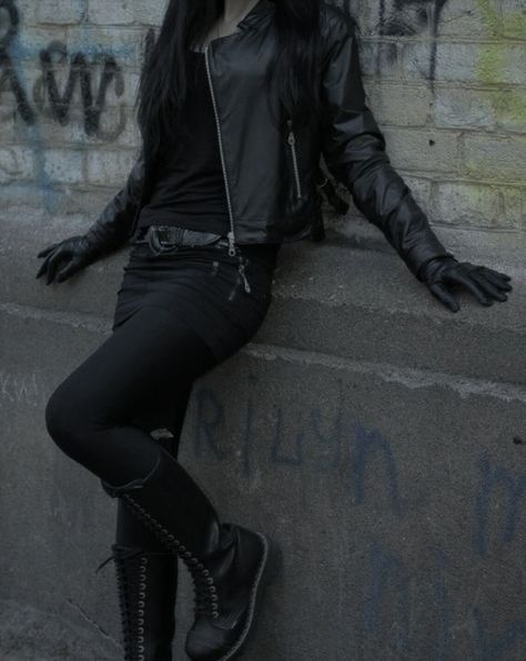 Black Outfit with Leather Jacket | Female Burglar Leather Female Outfit, Leather Jacket All Black Outfit, Female Leather Outfit, Female Leather Jacket Outfits, Leather Jacket Girl Aesthetic, Leather Clothes Aesthetic, Burglar Aesthetic, Female Mafia Outfit, Black Leather Jacket Outfit Aesthetic