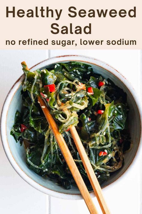 Wakame Seaweed Salad - Cooking For Peanuts Nutritious Vegan Meals, Alkaline Salads, Peanuts Recipes, Seaweed Recipes, Salad Supreme, Iodine Rich Foods, Seaweed Snack, Longevity Recipes, Wakame Seaweed