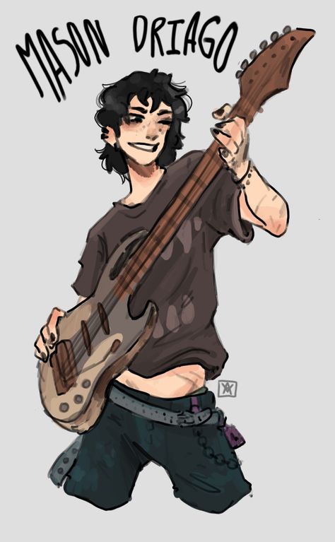 Band Oc Drawing, Holding Drumsticks Reference, Rock Band Character Design, Guitar Character Design, Playing Instrument Drawing, Rock Star Drawing, Rockstar Character Design, Rock Character Design, Rockstar Oc