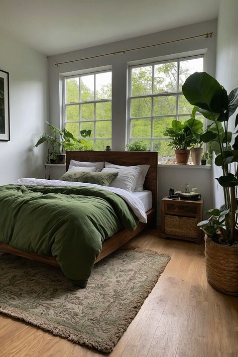 Bedroom Inspo For Women, Grown Up Bedroom Ideas, Green Apartment Aesthetic, Single Woman Bedroom Ideas, Granola Girl Room, Malibu Bedroom, Biophilic Bedroom, Townhouse Bedroom, Grown Woman Bedroom Ideas