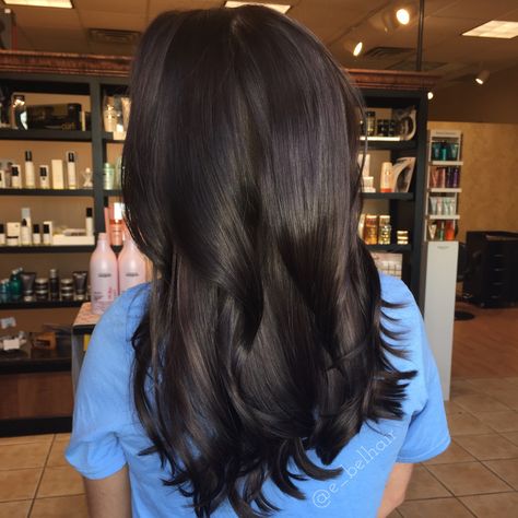 Gorgeous shine for this rich mocha color. Long Dark Brown Hair, Brown Hair Shades, Dark Brunette Hair, Bronde Hair, Brown Hair With Blonde Highlights, Dark Brown Hair Color, Brazilian Body Wave, Brown Blonde Hair, Hair Color And Cut