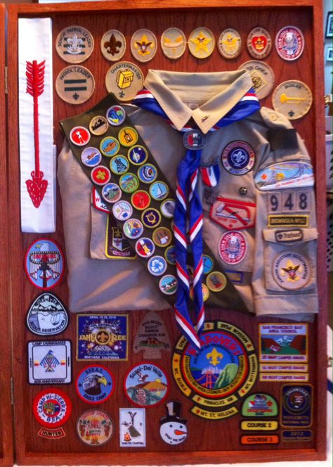 Eagle Scout Shadow Box Scout Display Ideas, Scout Shadow Box Ideas, Scouts Badges Display, Eagle Scout Decoration Ideas, Scout Patch Display, Eagle Scout Shadow Box Ideas, Eagle Scout Display, Eagle Scout Shadow Box Display, Boy Scout Badges