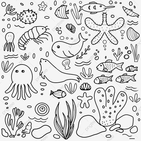 Under Water Doodle, Ocean Doodle Art, Sea Doodle Art, Under The Sea Doodles, Doodle Ocean, Ocean Doodles, Blue Doodles, Sea Drawing, Tree Doodle