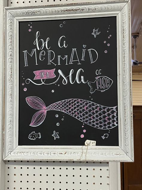 Mermaid Chalkboard Art Birthday, Mermaid Chalkboard Art, Mermaid Chalkboard, Whale Birthday Parties, Summer Chalkboard, Whale Birthday, Birthday Chalkboard, Mermaid Life, Chalkboard Sign