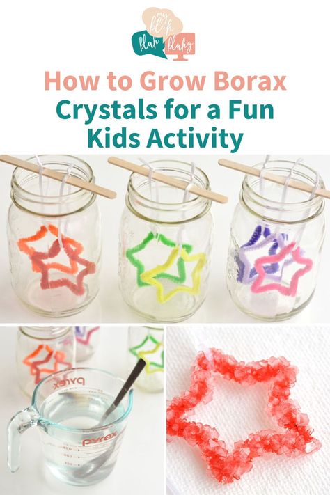 Learn how to grow borax crystals with this fun and educational kids activities. Follow step-by-step instructions to create beautiful kids' science experiments with crystals, teach the scientific method, and enjoy a creative project at home. Crystal Science Experiment, Preschool Scientific Method, Kids At Home Science Experiments Fun, Making Crystals With Kids, Grow Crystals For Kids, Borax Experiments For Kids, Salt Crystals Diy For Kids, How To Make Crystals At Home, Crystal Making For Kids