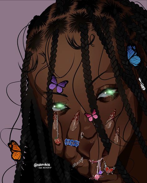 #nails #nailart #art #blackart #braids Box Braid Drawing Reference, Braids For Black Women Drawing, Black Braids Drawing, Box Braid Drawing, Drawing Box Braids, How To Draw Box Braids, How To Draw Braids Black, Braid Drawing Reference, Box Braids Drawing