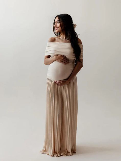 Momyknows Apricot Off Shoulder Ruched Pleated Big Swing Elegant Evening Gown Maternity Boho Photoshoot Baby Shower Maxi Dress Long Flowy Maternity Dress Photoshoot, Baby Shower Fall Dress, Light Yellow Maternity Dress, Pregnant Birthday Outfit, Maternity Fashion Summer, Maternity Baby Shower Outfit, Baby Shower Outfits For Mom, Maternity Dress Photoshoot, Tulle Baby Shower