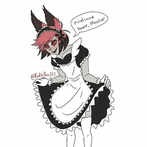 Flustered Alastor Fanart, Vizzie Pop, Hotel Trivago, H Hotel, Alastor Hazbin Hotel, Maid Outfit, Vivziepop Hazbin Hotel, Female Human, Maid Dress