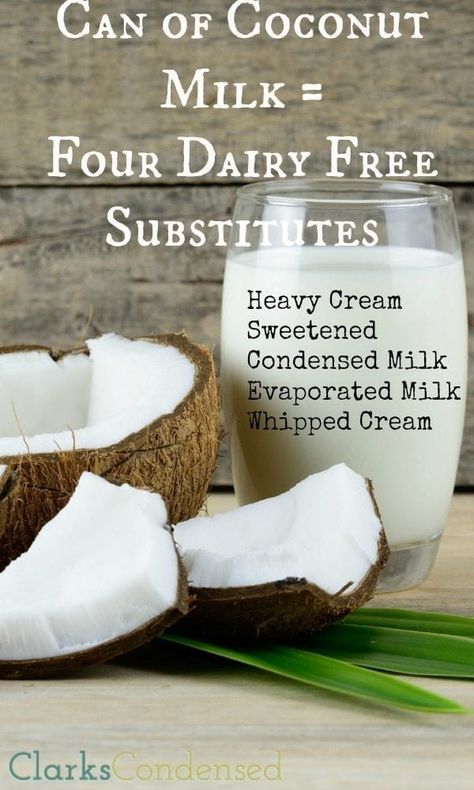 Need a dairy free substitute? Coconut milk to the rescue! Here are four ways to use coconut milk to make substitutes for heavy cream, sweetened condensed milk, evaporated milk, and whipped cream! Dairy Substitutes, Dairy Free Cooking, Lactose Free Recipes, Dairy Free Diet, Dairy Free Dessert, No Dairy Recipes, Evaporated Milk, Lactose Free, Sweetened Condensed Milk