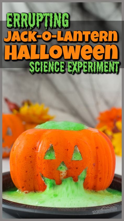 You've got to try this outrageously fun errupting Jack-o-Lantern pumpkin volcano project! Kids will go nuts seeing the halloween science experiments errupt out of the carved pumpkin face! Using pumpkin activities to teach pumpkin science is a great way to get kids excited about science and learning! I highly recommend these pumpkin science experiments with preschool, pre-k, kindergarten, first grade, 2nd grade, and 3rd graders too. Preschooler Halloween Activities, Pumpkin Carving Activities Preschool, Preschool Pumpkin Experiments, Jack O Lantern Volcano, Pumpkin Science For Toddlers, Halloween Crafts For Kids 2nd Grade, 2nd Grade Halloween Science Experiments, Volcano Pumpkin Experiment, Pumpkins Science Preschool