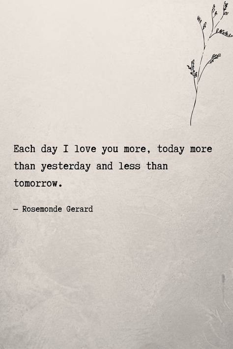 Each day I love you more, today more than yesterday and less than tomorrow. #lovequotes #romanticquotes I Love You Yesterday Today And Tomorrow, I Love You More Today Than Yesterday, I Love You More Than Yesterday But Less, I Love You More Than Yesterday, More Love Quotes, Yesterday Quotes, Love Quotes Romantic, Quotes Romantic, Patchwork Sleeve