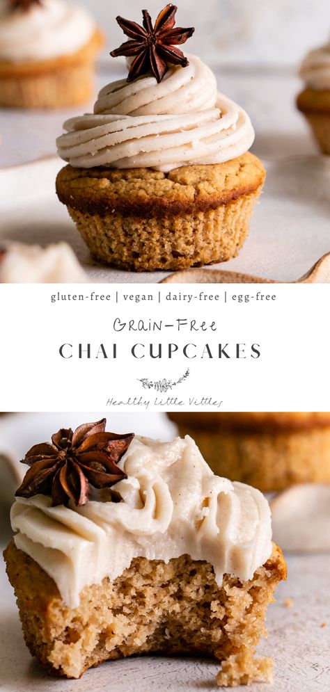 Chai Cupcake Recipe, Cupcakes Healthy, Chai Cupcakes, Paleo Cupcakes, Chai Cookies, Dairy Free Cupcakes, Vegan Cupcake, Chai Cake, Chai Lover