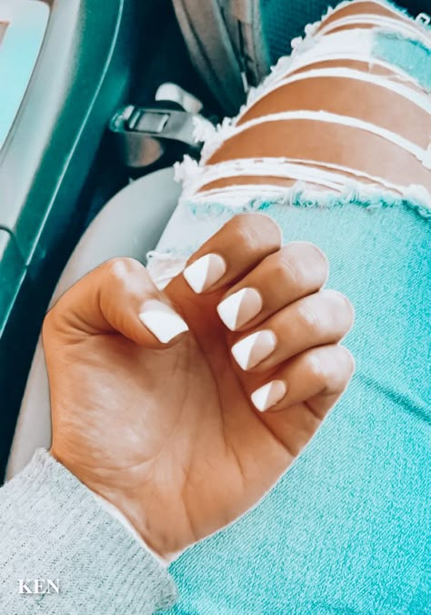 Cute White Nail Ideas Short, Tan Nails White Tip, Western Wedding Nails For Bride White, Short Simple White Nails, White Nails With Lightning Bolt, Tan And White Nails Design, Tan White Nails, Nail Ideas With White, Easy White Nail Designs