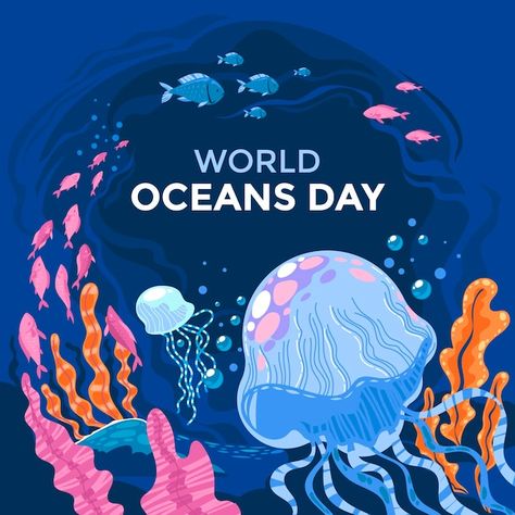 World Oceans Day, Ocean Illustration, Flat World, Sea Illustration, Day Illustration, World Water Day, Ocean Day, Ocean Party, World Water