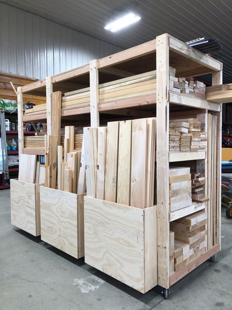 Cabinet Shop Ideas, Wood Working Shops Ideas, Wood Shop Layout, Wood Storage Ideas, Lumber Cart, Diy Garage Door Makeover, Diy Garage Cabinets, Mini Workshop, Garage Workshop Layout