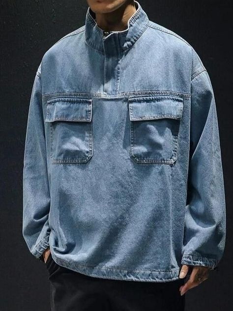 High Collar Jacket, Denim Pullover, Demin Jacket, Men Jackets, Denim Ideas, Denim Shirt Men, Denim T Shirt, Collar Jacket, Denim Jacket Men