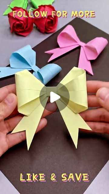 Origami Ribbon Tutorial, Ribbon Origami Tutorial, Crafts With Only Paper, How To Make Paper Bows, Paper Bow Tutorial, Paper Bows Diy Easy, Oragami Ideas Cute Easy For Kids, Easy Things To Make With Paper, Oragami Bow