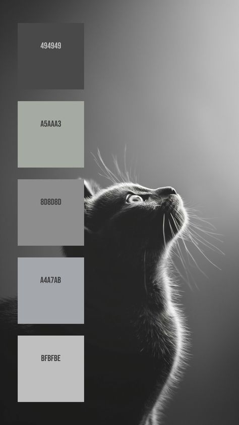 Colors:
494949
A5AAA3
8D8D8D
A4A7AB
BFBFBE Portrait Color Palette, Cat Color Palette, High Contrast Color Palette, Monochromatic Portrait, Design Palette, Out Of Focus, Model Paint, Creative Artwork, Cat Colors