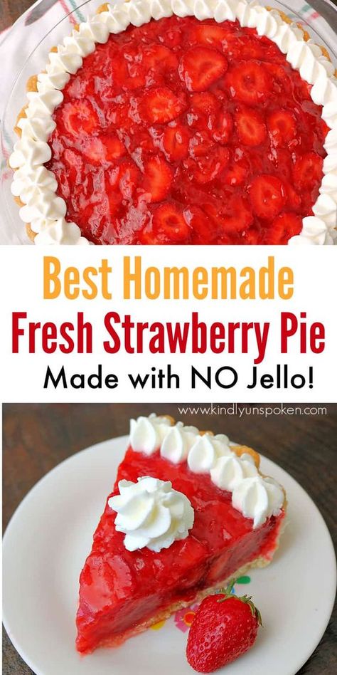 Learn how to make the best fresh strawberry pie with no jello using my easy, homemade strawberry pie recipe! A buttery, flaky pie crust is filled with fresh strawberries coated in a sweet and delicious homemade strawberry pie glaze filling, and topped with homemade whipped cream for the best old-fashioned strawberry pie ever! Strawberry Pie No Jello, Stawberry Pie, Strawberry Pie Glaze, Pie Glaze, Homemade Strawberry Pie, Summer Pies, Strawberry Jello Pie, Easy Strawberry Pie, Buttery Flaky Pie Crust