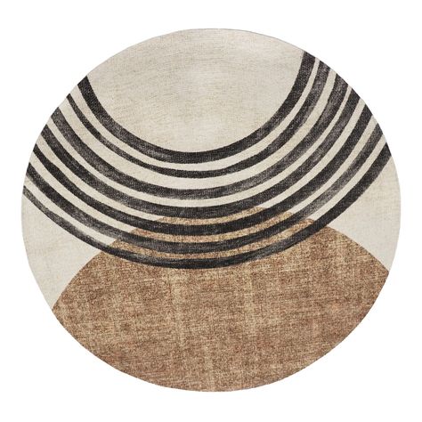 Zuma Round Black And Brown Modern Indoor Outdoor Area Rug - World Market Office Round Rug, Round Geometric Rug, Round Black And White Rug, Round Office Rug, Layered Round Rugs, Black Round Rug, Black And White Round Rug, Circular Rugs Living Room, Round Carpet Texture