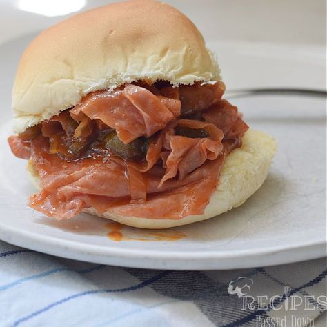 This Slow Cooker Barbecue Ham recipe, much like Pittsburgh's famous chipped ham BBQ sandwiches. Perfect for potlucks and the holidays. Barbecue Ham, Ham Bbq, Bbq Ham, Spicy Ham, Slow Cooker Ham Recipes, Bbq Sandwiches, Ham Sandwich, Slow Cooker Ham, Bbq Sandwich