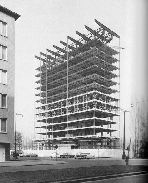 Building Design Plan, Brutalism Architecture, Container Architecture, Mid Century Architecture, Antwerp Belgium, Structure Architecture, Architecture Office, Scaffolding, Brutalism