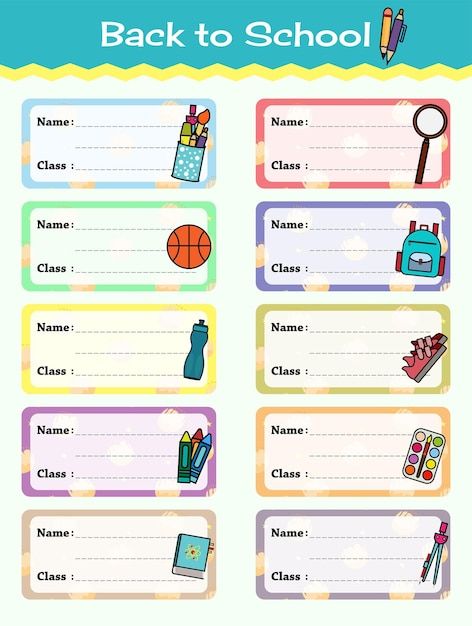 Notebook labels vector template design. ... | Premium Vector #Freepik #vector #paper-label #paper-tag #sticker #printable Labels Design For School, Notebook Subject Labels Aesthetic, School Label Design, Subject Design Notebook Sticker, Name Section Subject Template, Notebook Name Labels Aesthetic Template, Name For Notebooks Design, Sticker Subject Label, Back To School Name Labels