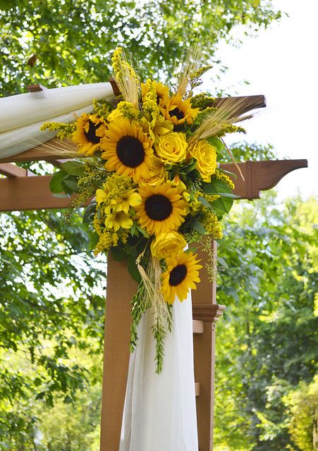 Oakridge - Blue & Burlap Wedding - Sep 2014 - 4 | Welcome to our photo gallery! | Flickr Marriage Conference, Sunflower Arrangement, Wedding Flowers Sunflowers, Wedding Arbor, Sunflower Arrangements, Sunflower Themed Wedding, Painted Plant Pots, Wedding Arbour, Arch Decoration Wedding