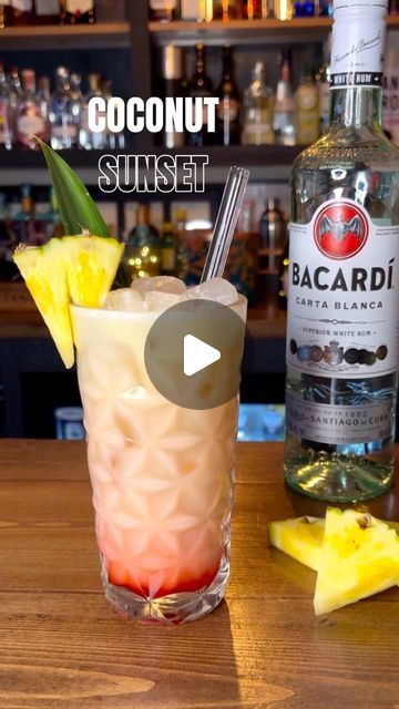 Bake Cook Eat Enjoy on Instagram: "Repost @the.cocktail.library  Follow @the.cocktail.library for more drink/cocktail recipes!🍹🍸  Coconut Sunset 🥥🌅  Who else can’t wait for summer already? What’s your favourite summer cocktail? 👇☀️  Recipe:  50ml @bacardi_uk White Rum 🍸 50ml Pineapple Juice🍍  50ml Orange Juice 🍊  35ml Coconut Milk 🥥  15ml Grenadine🩸   Garnish:  Pinapple Wedge🍍  Pineapple Leaf 🍃  #drinkstagram #summercocktails #sunset #pineapplecocktail #coconut #cocktailinspo #cocktailrecipe #explorepage✨ #homebartender #cocktails #fruitydrink #pinacolada #alcohol #alcoholicbeverage #beverage #liquor #happyhour #tgif #madefromscratch #homemade #fruitjuice #ice #colddrink #refreshing #pineapplejuice #bacardi #whiterum #pineapplejuice #coconutrum #sparklingwater #coconutsunset" Pinacolada Cocktails Recipe, Cocktails With Pineapple Juice, Bacardi Rum Drinks, Bacardi Cocktails, Coconut Rum Cocktails, Bacardi Drinks, Cocktail Coconut, Coconut Rum Drinks, Pineapple Cocktail