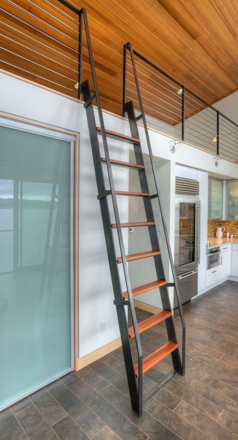 Loft Ladder Ideas, Ship Ladder, Space Saving Staircase, Loft Staircase, Ladder Stairs, Stair Ladder, Tiny House Stairs, Attic Ladder, Loft Stairs