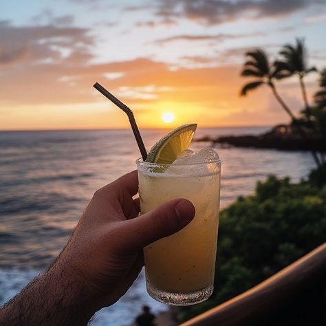 Golden hour margaritas in Hawaii | The perfect blend of tequila, lime, and paradise, served with an ocean view 🌅 #cocktailgoals Ocean View, Golden Hour, Tequila, Hawaii, Paradise, Water, Margaritas