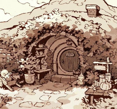 Hobbit Illustration, Hobbit Aesthetic, Middle Earth Art, Bg Design, Tolkien Art, Hobbit House, Earth Art, Art Characters, 판타지 아트