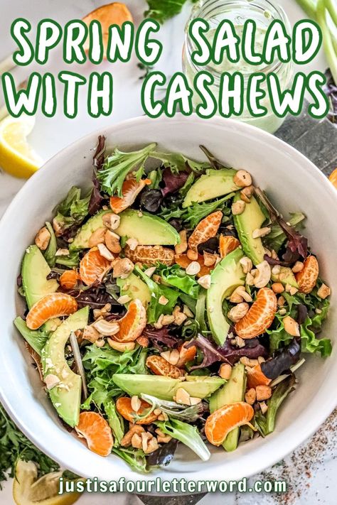 A spring salad with cashews is a light, refreshing dish that combines various greens and vegetables with the nutty flavor of cashews. Salad With Cashews, Cashew Salad, Spring Mix Salad, Delicious Family Meals, Summer Foods, Hearty Salads, Snacks To Make, Spring Salad, Balsamic Vinaigrette