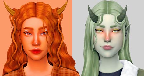 Accessory Horns and Hair Strands by @faaeish ! in the Historian palette by @serindipitysims and the Sorbet Remix palette by @noodlescc ! | anxiousmoodlet on Patreon Sims 4 Tiefling, Sims Challenge, Glowing Hair, Sims 4 Cas Mods, Sims 4 Mods Cc, The Historian, Sims 4 Mm Cc, Tumblr Sims 4, Sims 4 Dresses