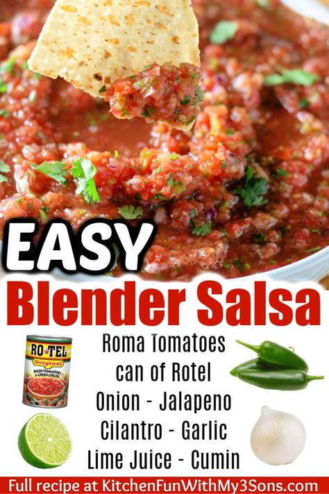 Easy Blender Salsa, Fun Food Ideas For Kids, Blender Salsa, Salsa Bar, Mexican Salsa Recipes, Easy Homemade Salsa, Fresh Salsa Recipe, Best Salsa, Easy Salsa Recipe