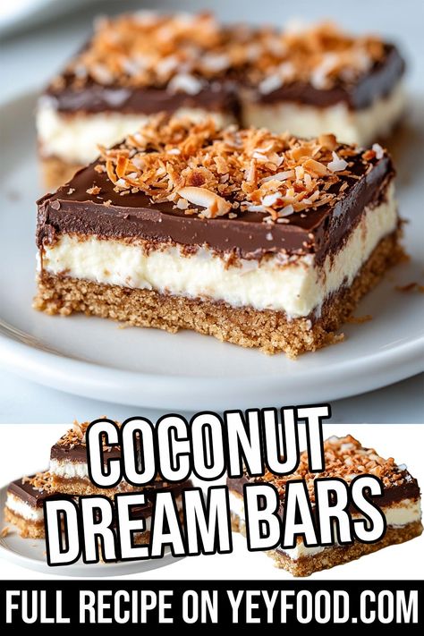 Coconut Dream Bars - Yeyfood.com: Recipes, cooking tips, and kitchen hacks for home cooks of all levels Chewy Coconut Bars, Coconut Dream Bars, Yummy Bars, Cinnamon Bread Easy, Lemon And Coconut, Bacon Fried Cabbage, Dream Bars, Coconut Dream, Coconut Bars