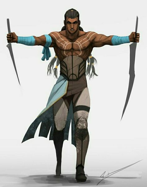 Human Slayer - Pathfinder PFRPG DND D&D d20 fantasy Gladiator Character Design, Dual Wielder, Rogue Fantasy, Heroic Fantasy, Forgotten Realms, Black Anime Characters, Afro Art, Fantasy Warrior, Arte Fantasy