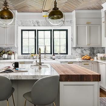 Large Kitchen Island With Butcher Block, Butcher Block Island Extension, Butcher Block End Of Island, Kitchen Countertop Extension Ideas, Butcher Block Added To Island, Partial Butcher Block Island, Island With Butcher Block End, Butcher Block At End Of Island, Quartz Countertops With Butcher Block Island