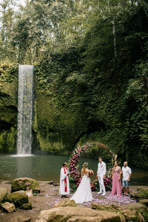 Tibumana Waterfall Tibumana Waterfall, Wedding Waterfall, Waterfall Elopement, Exotic Wedding, Waterfall Wedding, Wedding Halo, Wedding Spot, Bali Wedding, Ceremony Backdrop