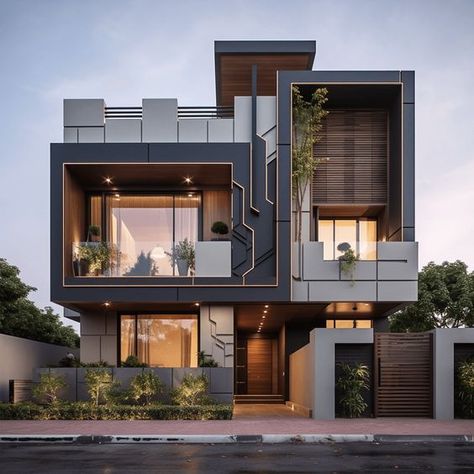 Double Floor Elegance: Inspiring Front Elevation Designs Industrial Residential Design, Indian Modern House Plans, Industrial House Design Exterior, Modern Residential Building Design, 3d Exterior House Design, Modern Elevation Designs For House, Double Floor House Design, Double Story House Design, House Structure Design